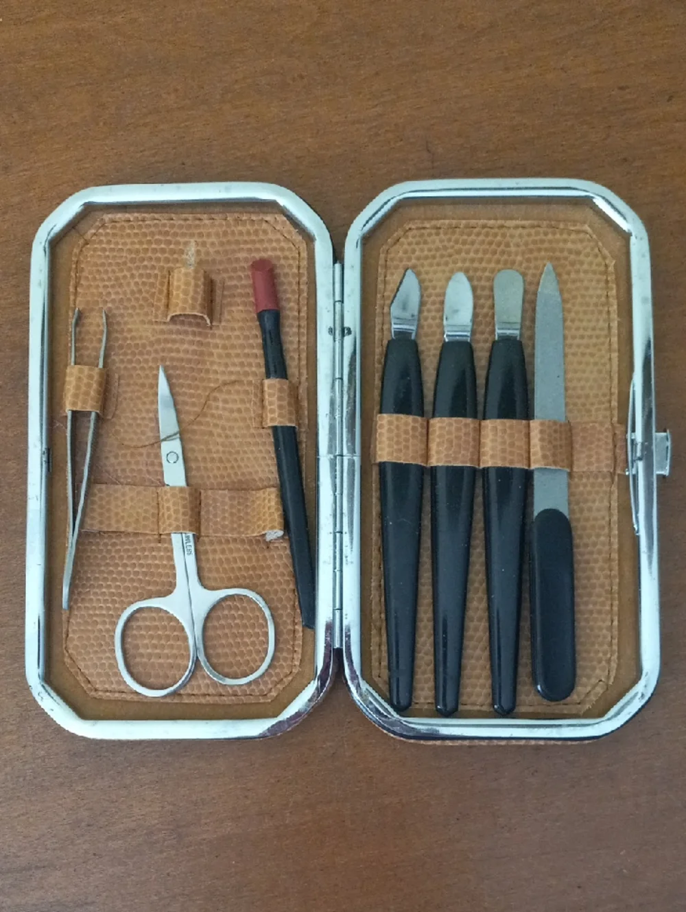 Brown Leather Valet Tray, Catchall Organizer, and Manicure Set